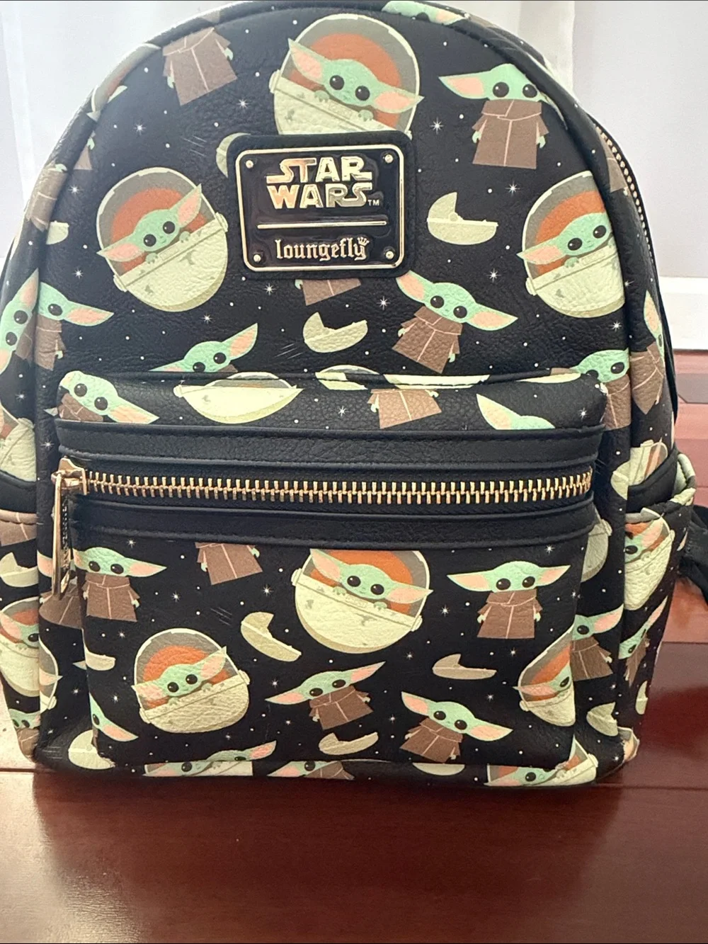 Loungefly Star Wars Grogu Pattern Kids Mini Backpack - Black, Green, Tan